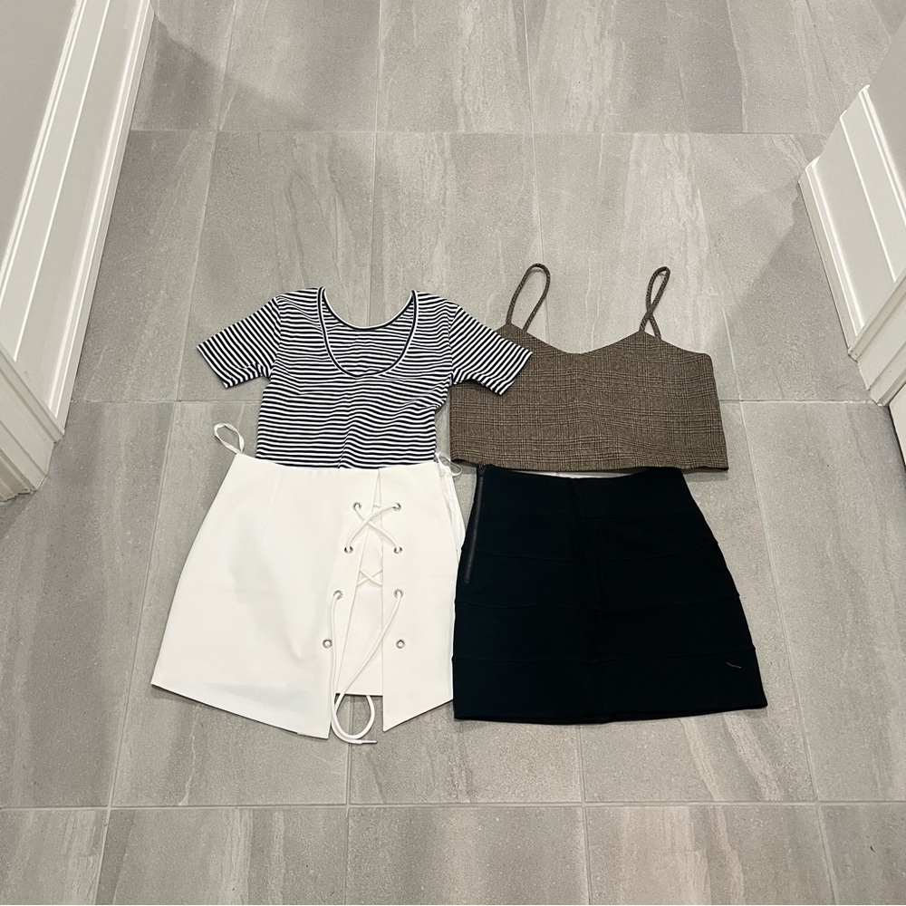 Storets Navy Striped Top with White Skirt
